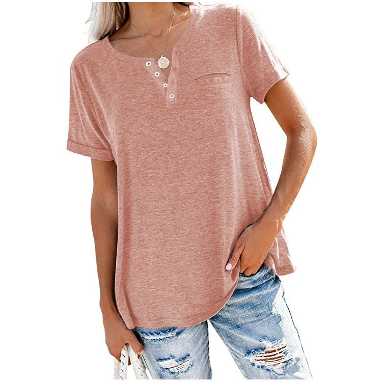 🌈 Camiseta de bolsillo de manga corta en color liso, nuevo estilo de verano-ES