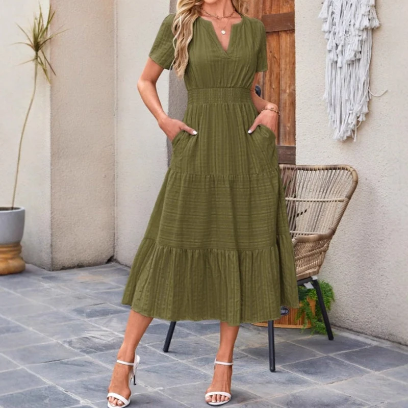 🔥👗Vienspalvė raukta medvilninė suknelė-LT