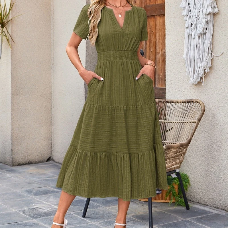 🔥👗Vienspalvė raukta medvilninė suknelė-LT
