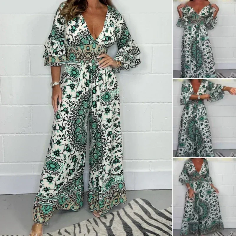 Mono de mujer con estampado y escote en pico tallas S-5XL-ES
