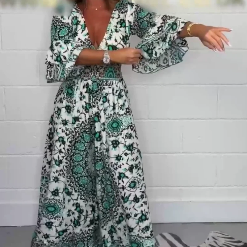 Mono de mujer con estampado y escote en pico tallas S-5XL-ES