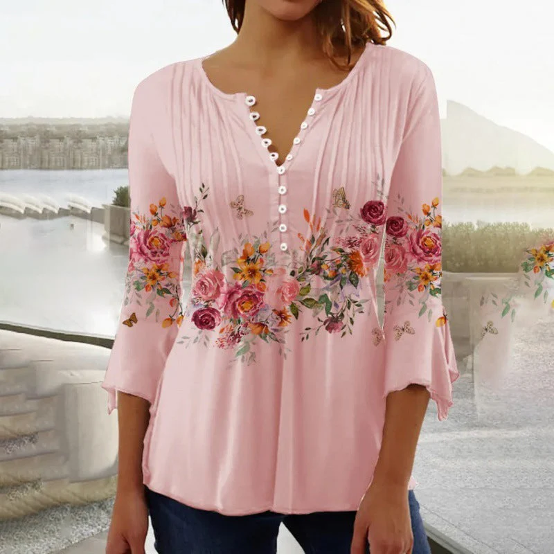 🌺 Γυναικείο Πουκάμισο με Στάμπα και V-Neck✨-GR