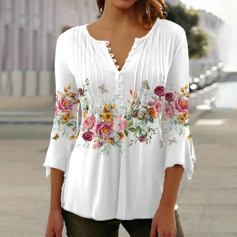 🌺 Γυναικείο Πουκάμισο με Στάμπα και V-Neck✨-GR
