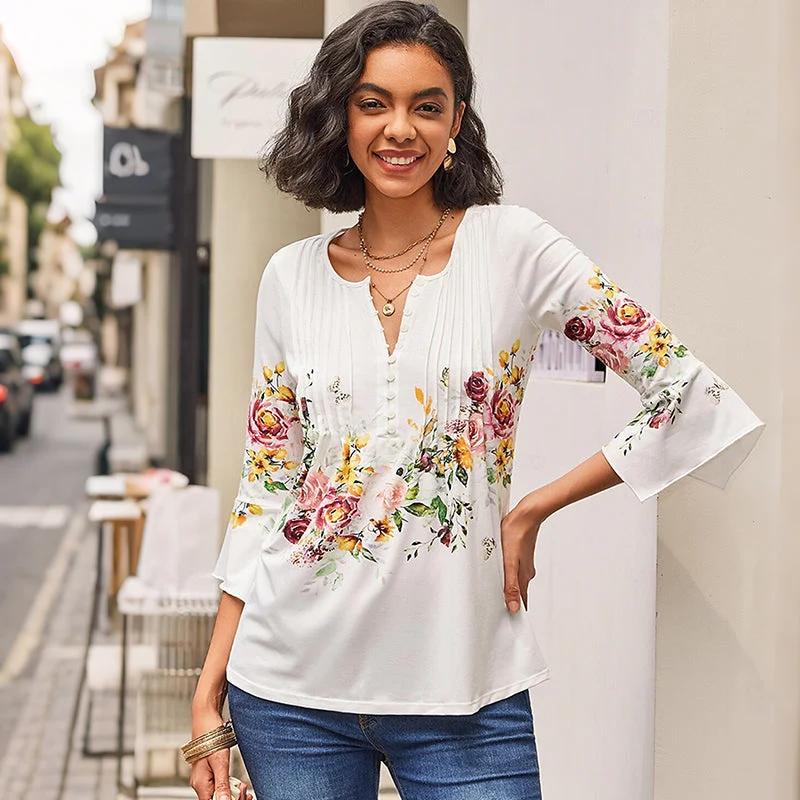 🌺 Γυναικείο Πουκάμισο με Στάμπα και V-Neck✨-GR