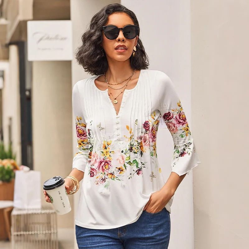 🌺 Γυναικείο Πουκάμισο με Στάμπα και V-Neck✨-GR