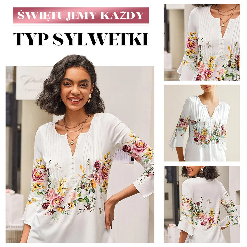 🌺 Γυναικείο Πουκάμισο με Στάμπα και V-Neck✨-GR