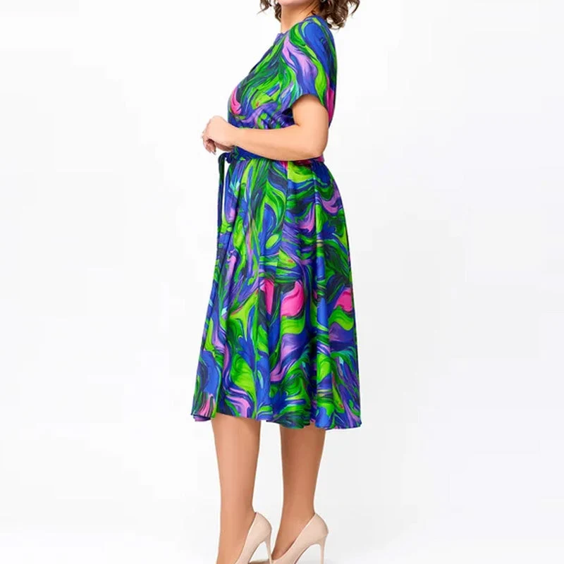 🌈Vestido midi de mujer con estampado y manga corta.-ES