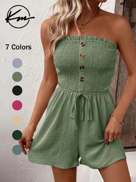 🔥👗Γυναικεία ολόσωμη φόρμα με φαρδιά μπατζάκια, βολάν μπροστά και δέσιμο-GR