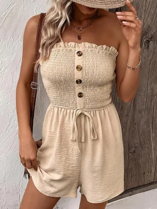🔥👗Γυναικεία ολόσωμη φόρμα με φαρδιά μπατζάκια, βολάν μπροστά και δέσιμο-GR