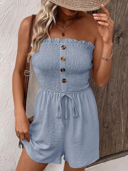 🔥👗Γυναικεία ολόσωμη φόρμα με φαρδιά μπατζάκια, βολάν μπροστά και δέσιμο-GR