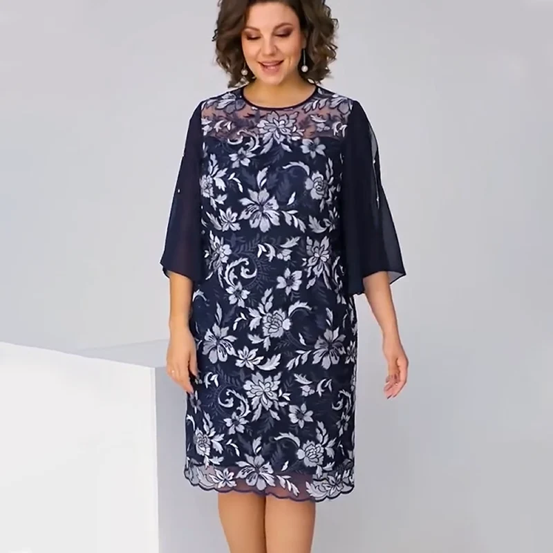 ✨Vestido midi de malla con estampado floral para mujer-ES