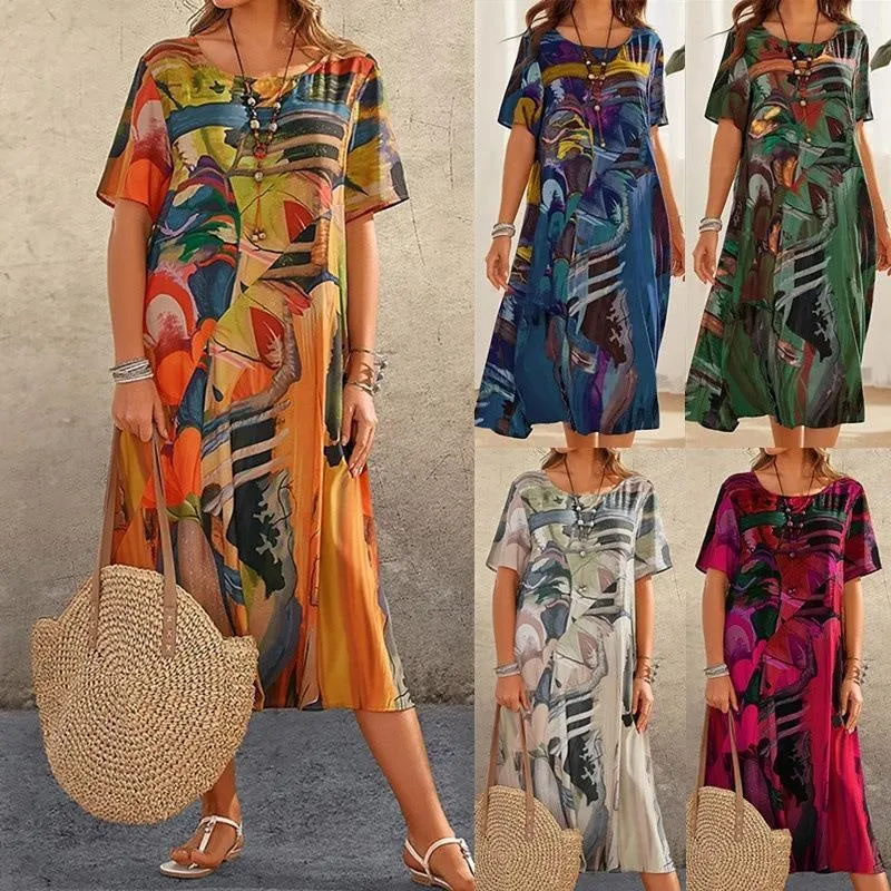 [S-5XL]✨Αέρινο φόρεμα σε φωτεινά, τροπικά χρώματα-GR
