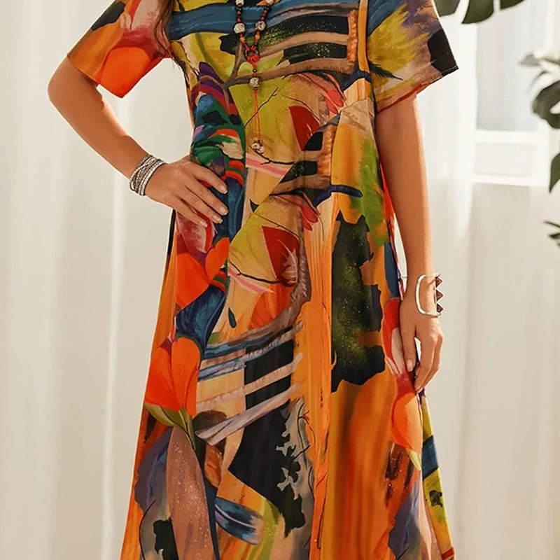 [S-5XL]✨Αέρινο φόρεμα σε φωτεινά, τροπικά χρώματα-GR