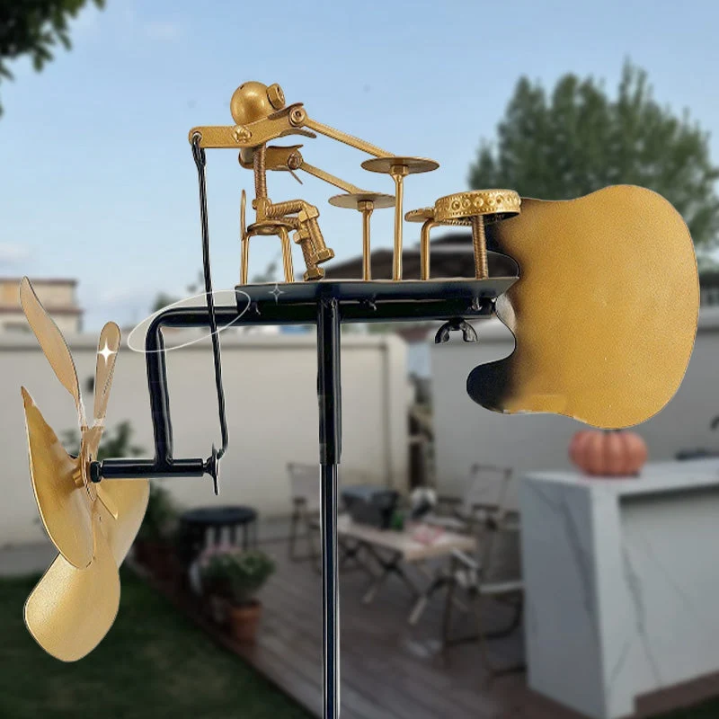 Χειροποίητος μεταλλικός ανεμόμυλος με τύμπανο - διακόσμηση εδάφους-GR