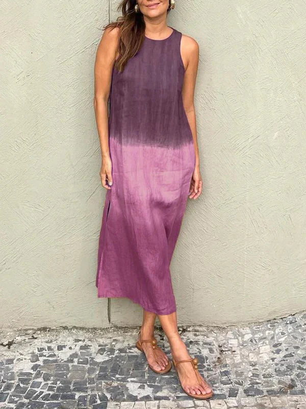 🌸 Μακρυμάνικο βαμβακερό και λινό φόρεμα με κόψιμο-GR