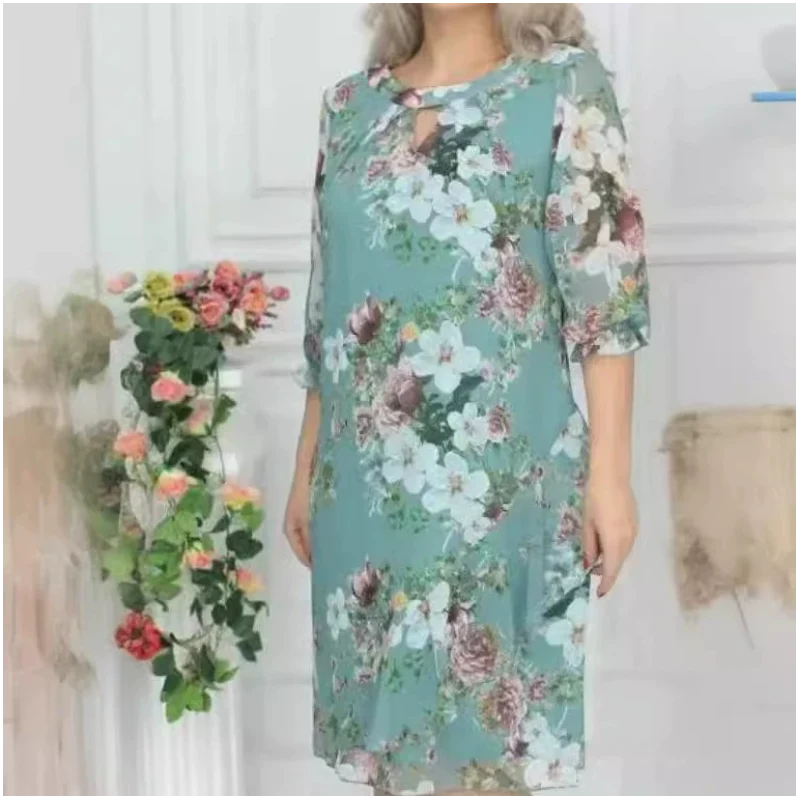 💝Moteriška gėlėmis marginta suknelė iki kelių-LT