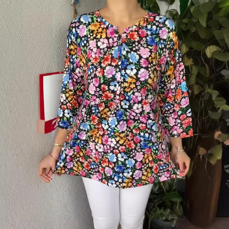 Suéter de mujer con cuello en V y estampado de botones 2025 para el tiempo libre-ES