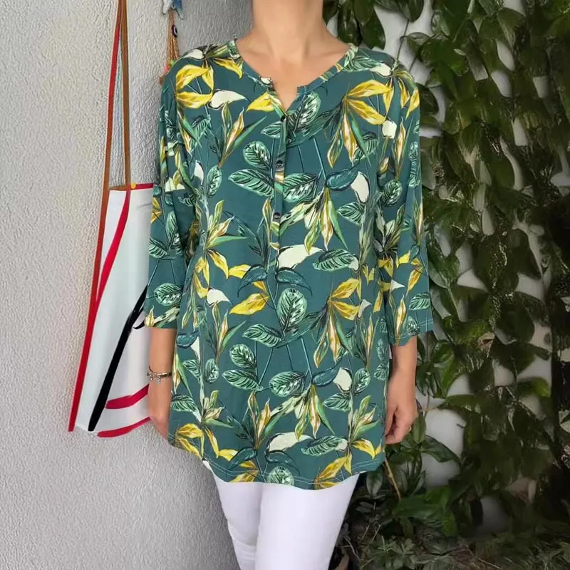 Suéter de mujer con cuello en V y estampado de botones 2025 para el tiempo libre-ES