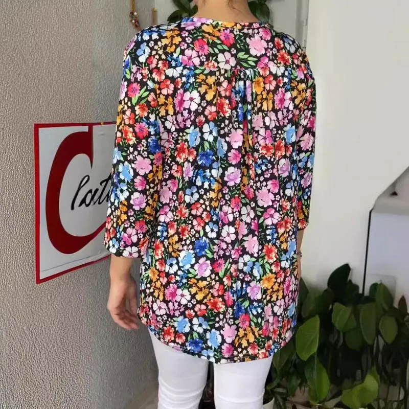Suéter de mujer con cuello en V y estampado de botones 2025 para el tiempo libre-ES