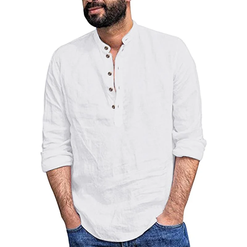 Camisa informal de manga larga de algodón y lino para hombre 2025-ES