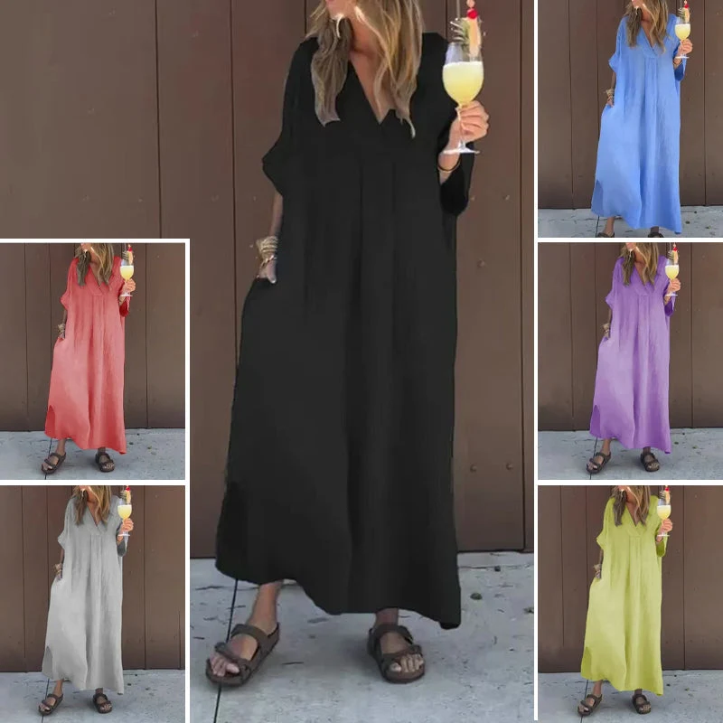 【S-4XL】💖Casual, ζωντανό γυναικείο φόρεμα με λαιμόκοψη V-GR