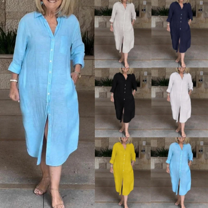 🔥Vestido holgado de lino y algodón para mujer-ES