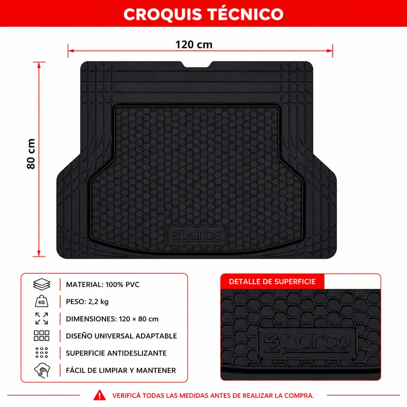 Alfombra Baúl Auto SUV Valija Sparco Pvc Universal 120x80