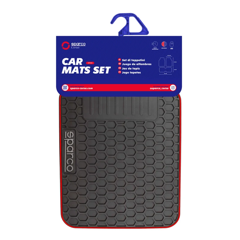 Alfombras Auto PVC Sparco Negro Rojo Universales 3 Piezas
