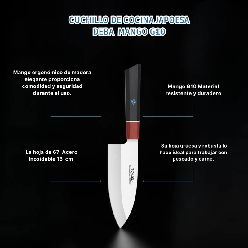 Cuchillo Cocina Profesional TOKYSU - Cuchillos Cocina Japones DEBA de Acero Inoxidable de 67 capas 16 cm - Mango G10