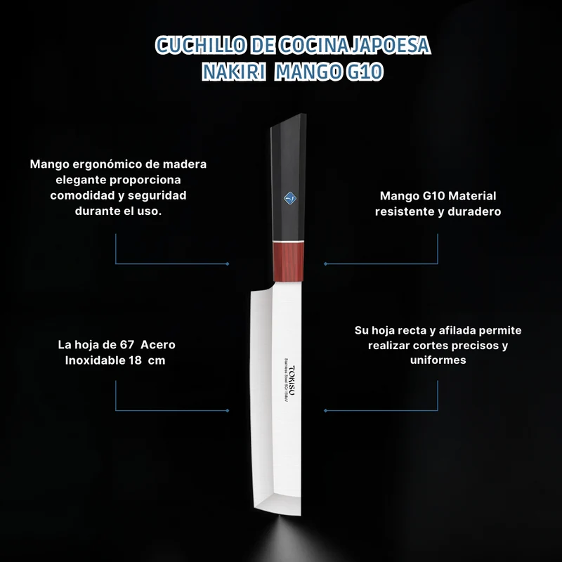 Cuchillo Cocina Profesional TOKYSU - Cuchillos Cocina Japones NAKIRI de Acero Inoxidable de 67 capas 18 cm- Mango G10 DAMASCO