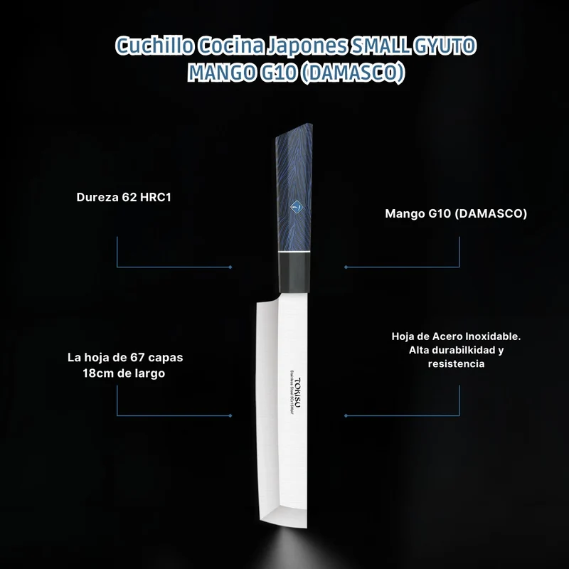 Cuchillo Cocina Profesional TOKYSU - Cuchillos Cocina Japones NAKIRI de Acero Inoxidable de 67 capas 18 cm- Mango G10 DAMASCO