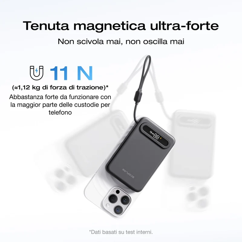 Power bank EcoFlow RAPID Mag Qi2.2 (10.000 mAh, 25 W, cavo USB-C integrato)