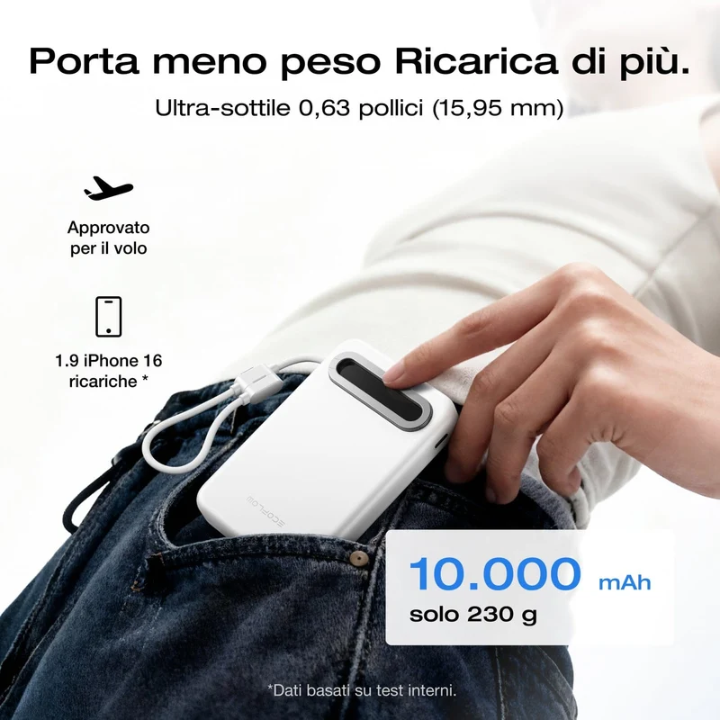 Power bank EcoFlow RAPID Mag Qi2.2 (10.000 mAh, 25 W, cavo USB-C integrato)