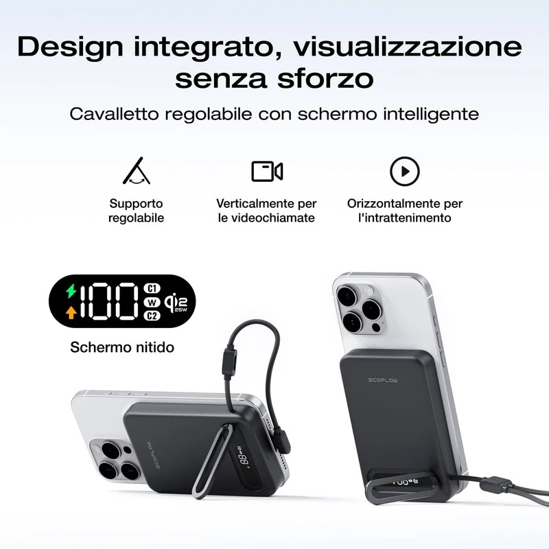 Power bank EcoFlow RAPID Mag Qi2.2 (10.000 mAh, 25 W, cavo USB-C integrato)