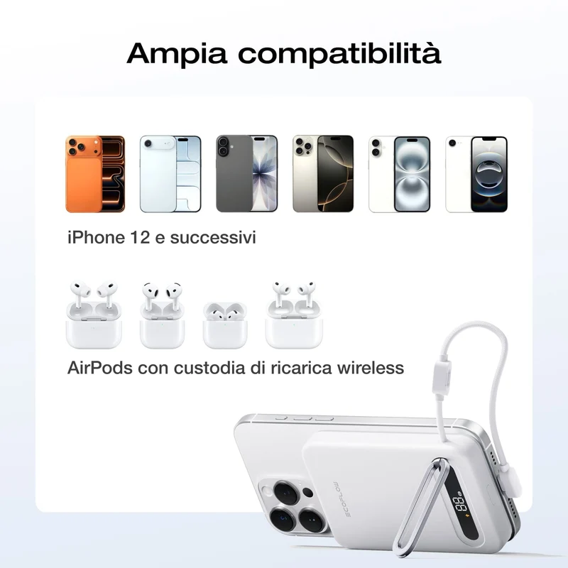 Power bank EcoFlow RAPID Mag Qi2.2 (10.000 mAh, 25 W, cavo USB-C integrato)