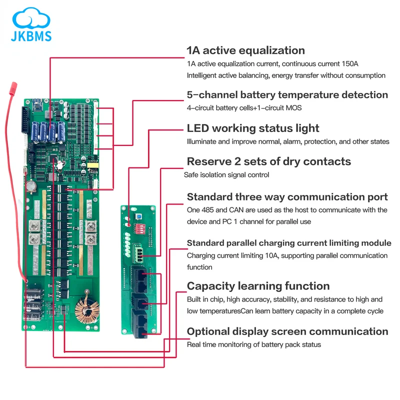 JK 200A 16S 48V CAN/RS485 Lifepo4 Battery 2A Active Balance JK Inverter BMS Protection Board