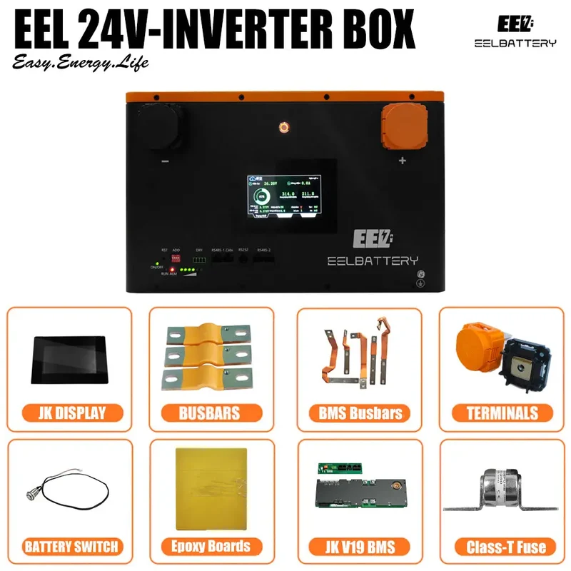 24V DIY LiFePO4 Battery Box with JK Inverter PB2A16S20P 200A Active Balance Smart BMS for Golf Cart,RV,Camper Yacht