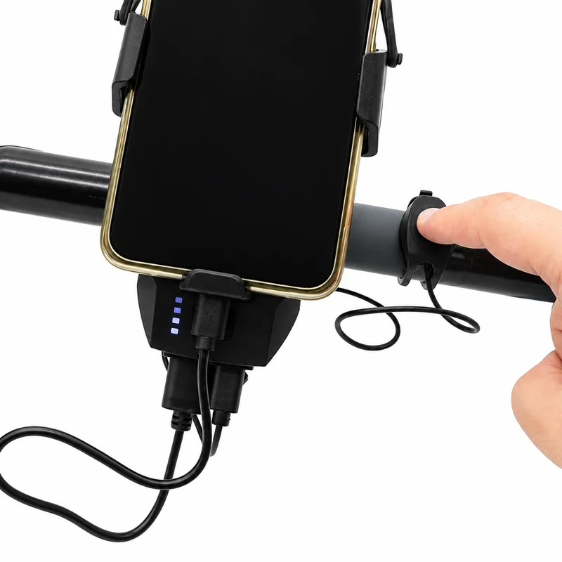 Soporte de móvil con powerbank, claxon y luz