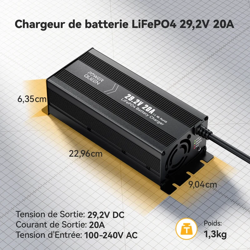 Power Queen 29,2V 20A LiFePO4 Ladegerät für 24V LiFePO4-Batterie