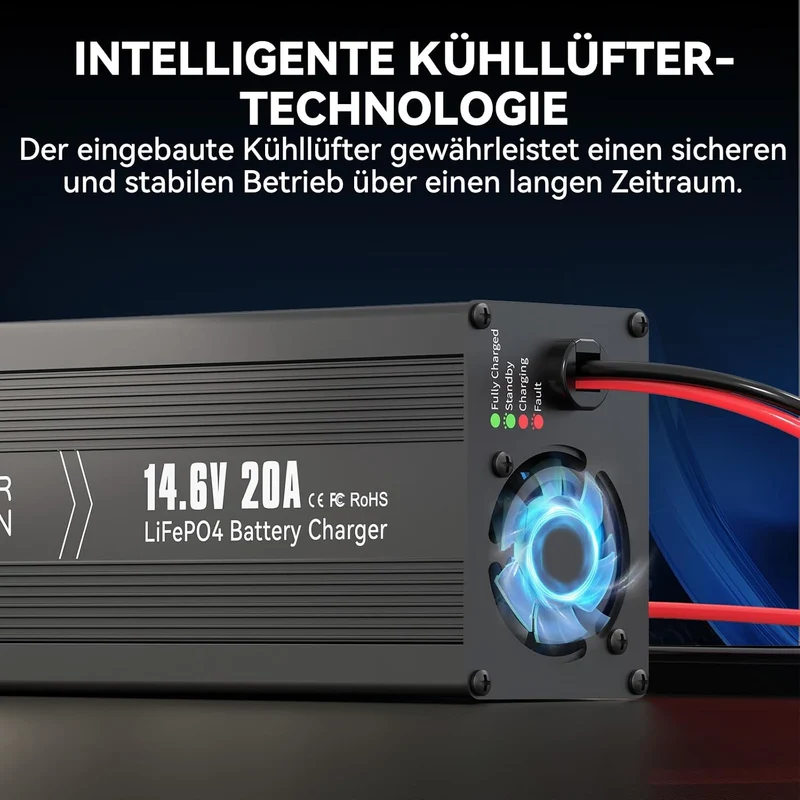 Power Queen 14,6V 20A LiFePO4 Ladegerät für 12V LiFePO4-Batterie