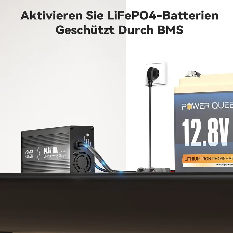 Power Queen 14,6V 10A LiFePO4 Ladegerät für 12V LiFePO4-Batterie
