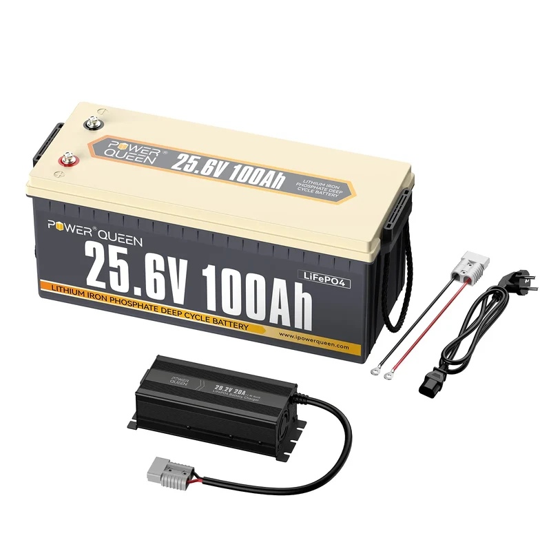 (0% MwSt.) Power Queen 24V 100Ah LiFePO4 Batterie, Eingebautes 100A BMS