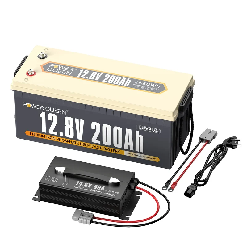 (0% MwSt.) Power Queen 12V 200Ah LiFePO4 Batterie, Eingebautes 100A BMS