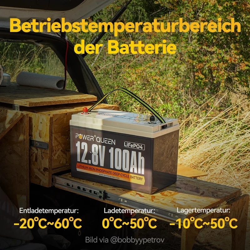 (0% MwSt.) Power Queen 12V 100Ah LiFePO4 Batterie, Eingebautes 100A BMS