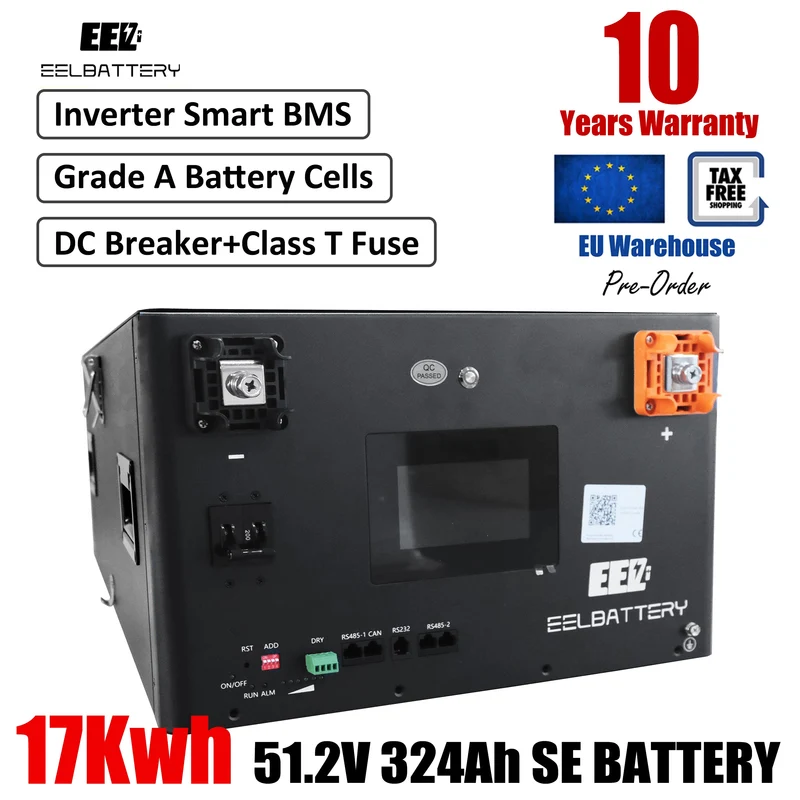 EU Stock 51.2V 17kWh EEL Server Rack LiFePO4 Battery Pack with JK V19 BMS for Home Power Solar Energy Storage