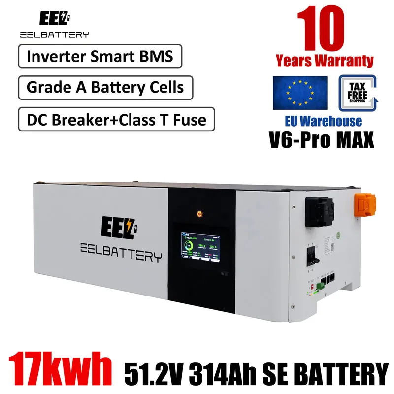 EU Stock 51.2V 17kWh EEL Server Rack LiFePO4 Battery Pack with JK V19 BMS for Home Power Solar Energy Storage