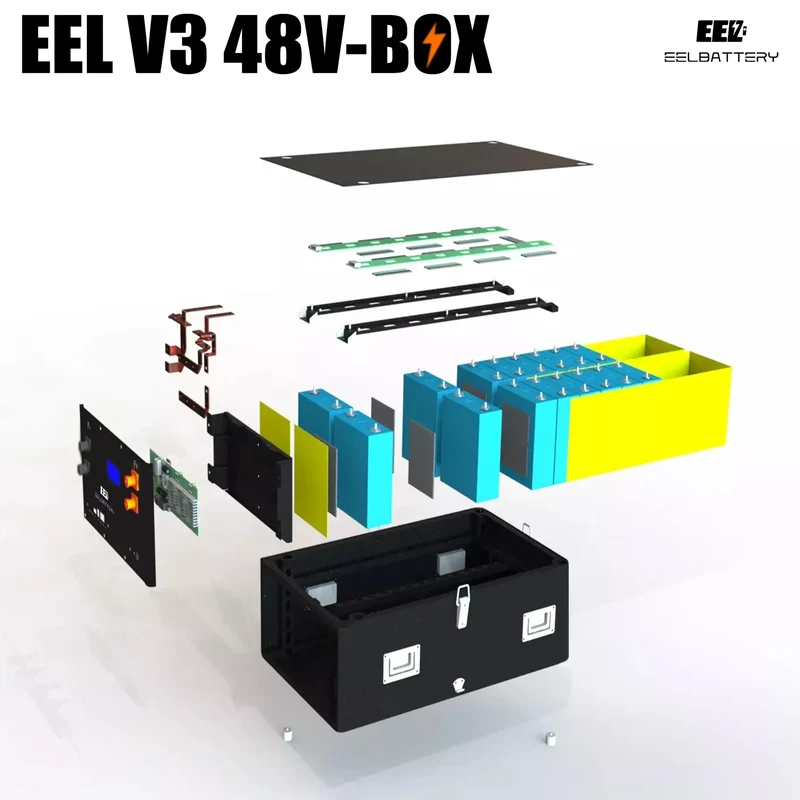 EEL 48V 16S V5 Server Rack Battery DIY Box Kits with Bluetooth Seplos BMS Home Energy Storage Stackable Type
