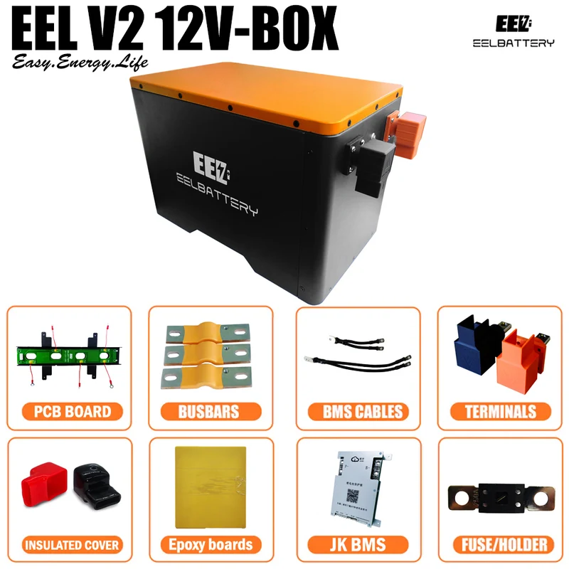 12V LiFePO4 Battery DIY Kit with JK 200A JK BMS 2A Balance,250A Class-T Fuse for Golf Cart,RV,EV Applications