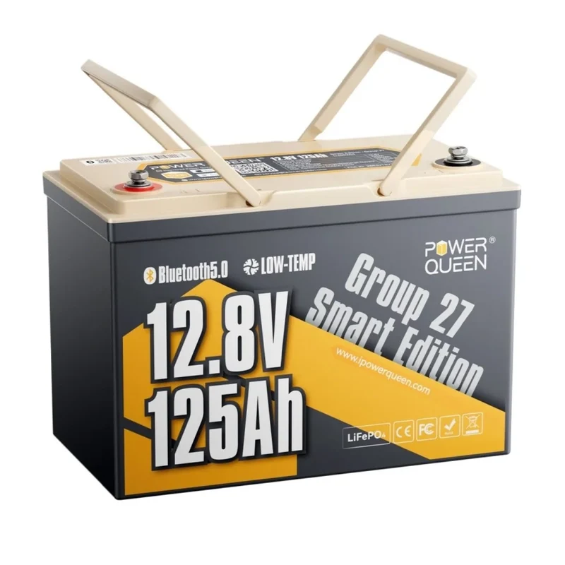(0% MwSt.) Power Queen 12V 125Ah Group 27 Smart LiFePO4 Batterie mit Bluetooth