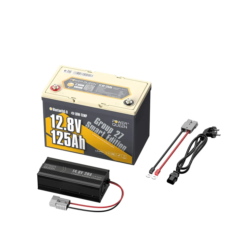 Power Queen 12V 125Ah Group 27 Smart LiFePO4 Versorgungsbatterie